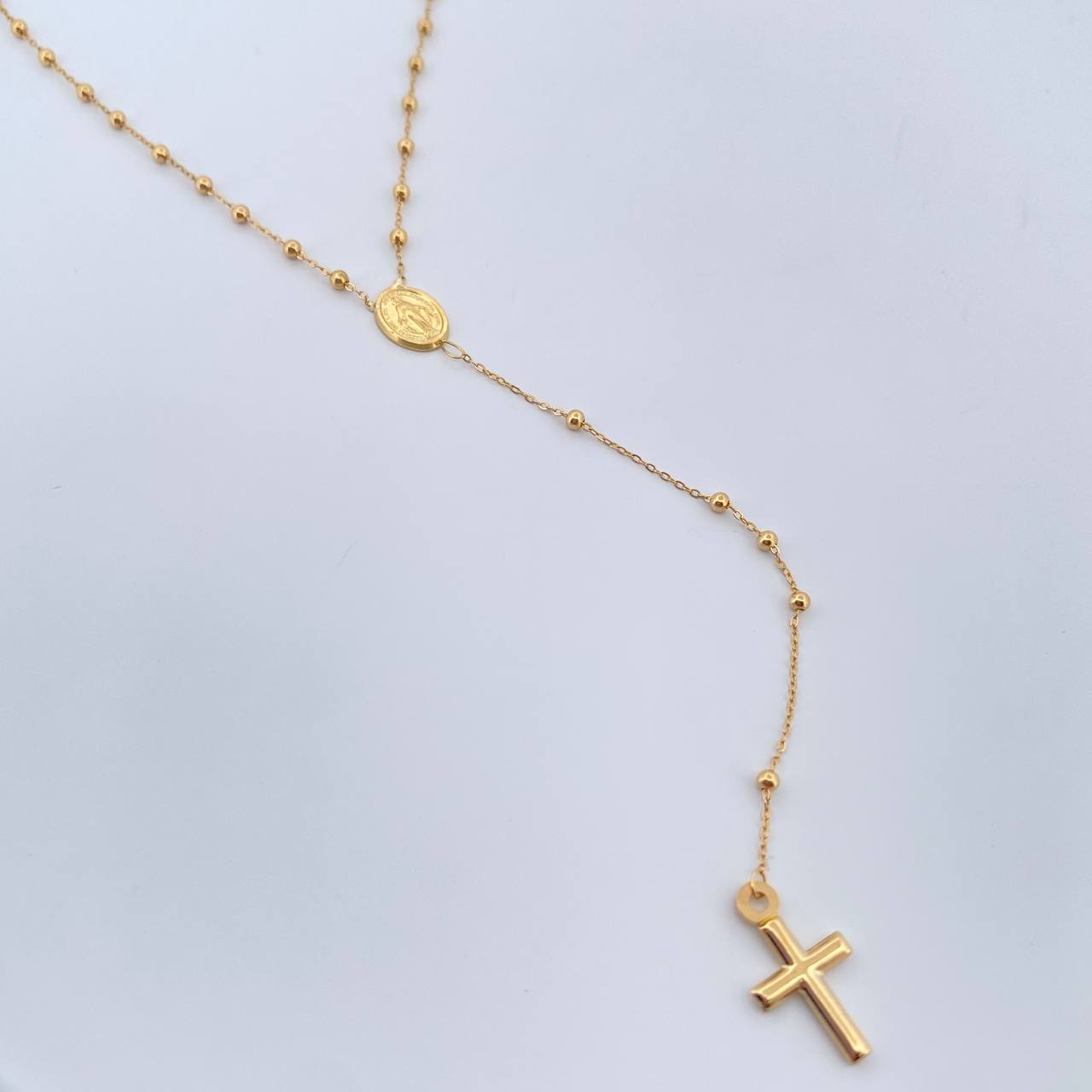 Rosario Virgen Milagrosa Cruz 2.5gr / 37.9cm-47.1cm / 0.42mm Oro Amarillo +4 18K $