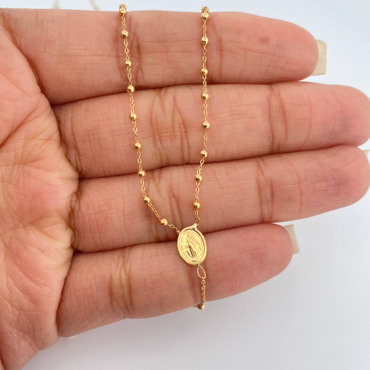 Rosario Virgen Milagrosa Cruz 2.5gr / 37.9cm-47.1cm / 0.42mm Oro Amarillo +4 18K $