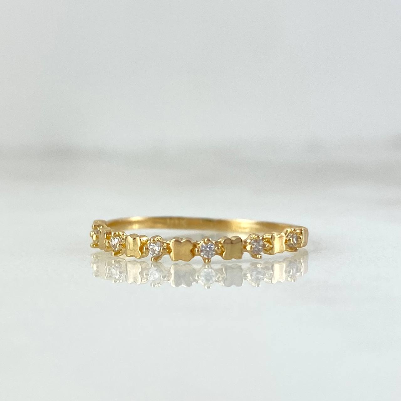 Anillo Treboles 0.8gr / T6 1/4 / Circones Blancos Oro Amarillo