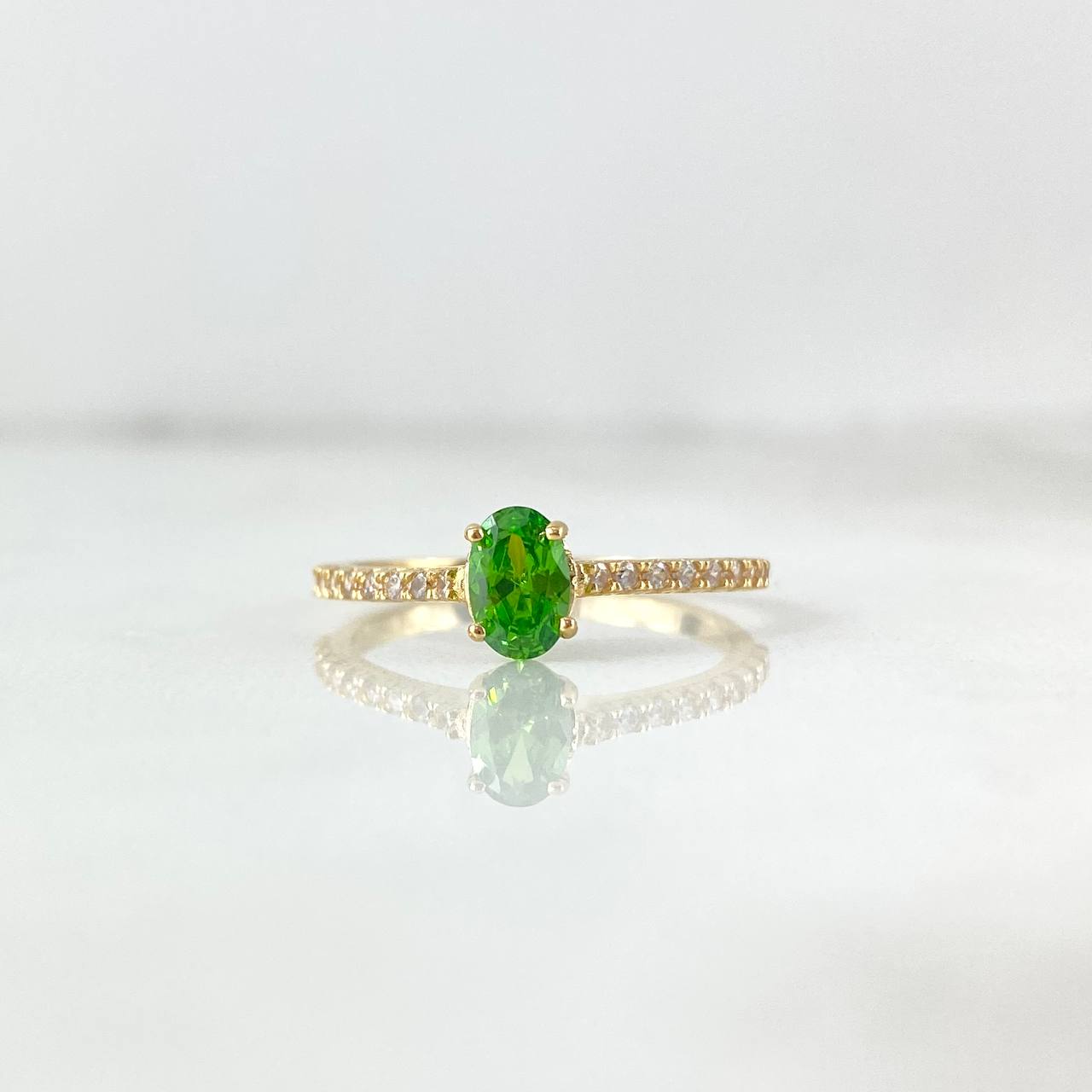 Anillo Solitario Churumbela 1.85gr / T6 / Circones Blancos-Verdes Oro Amarillo ©