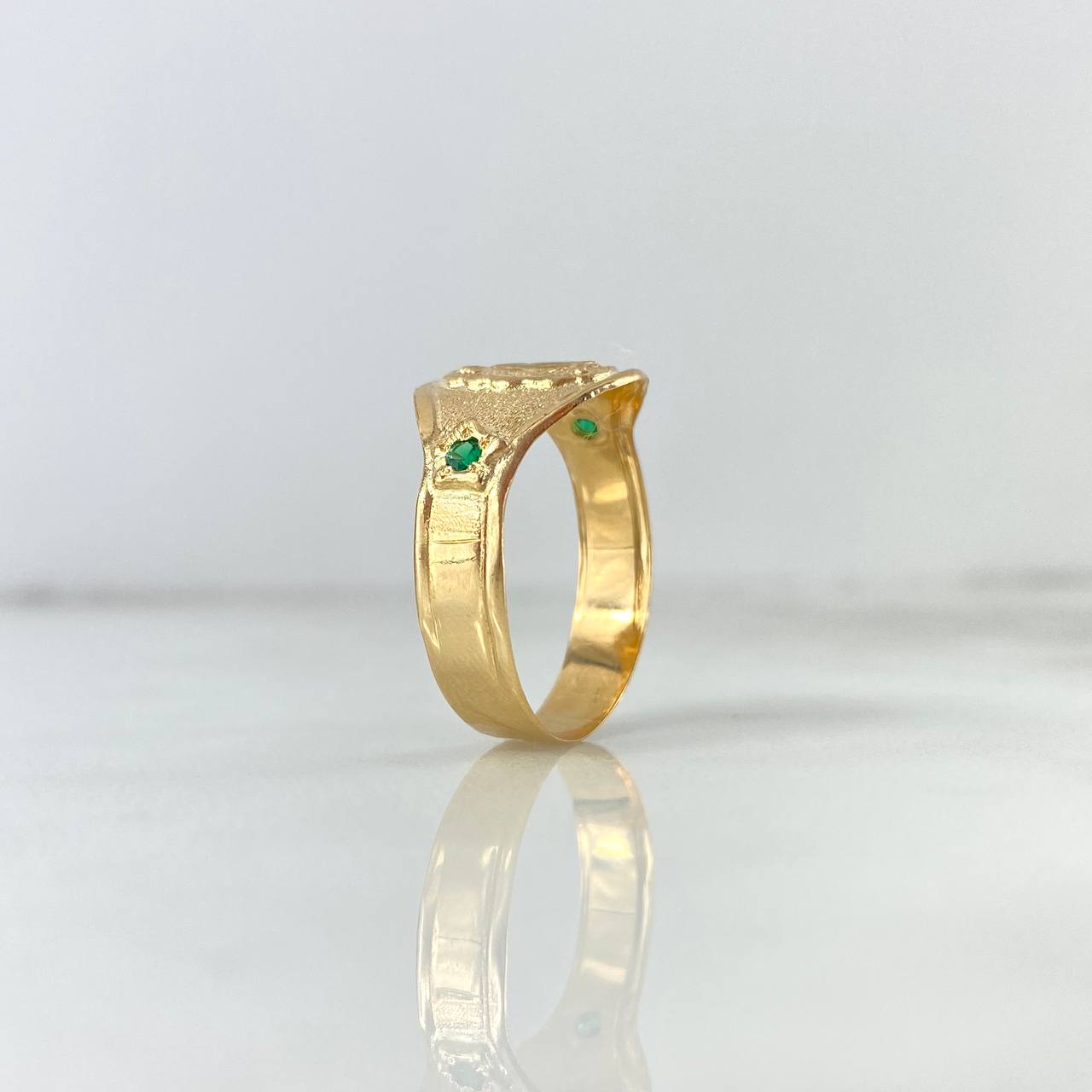 Anillo Sello Virgen de Guadalupe 2.35gr / T10 / Circones Verdes Oro Amarillo ©