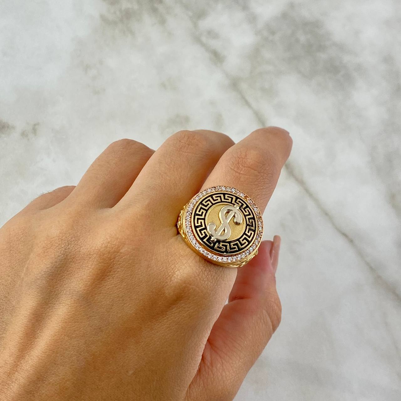 Anillo Peso Tribal 11.25gr / T9 / Circones Blancos Oro Amarillo ©