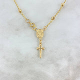Pulso Denario Virgen Milagrosa 2.75gr / 18cm / 3mm Bolas Diamantadas Cruz Latina Oro Amarillo