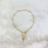 Pulso Denario Virgen Milagrosa 2.75gr / 18cm / 3mm Bolas Diamantadas Cruz Latina Oro Amarillo