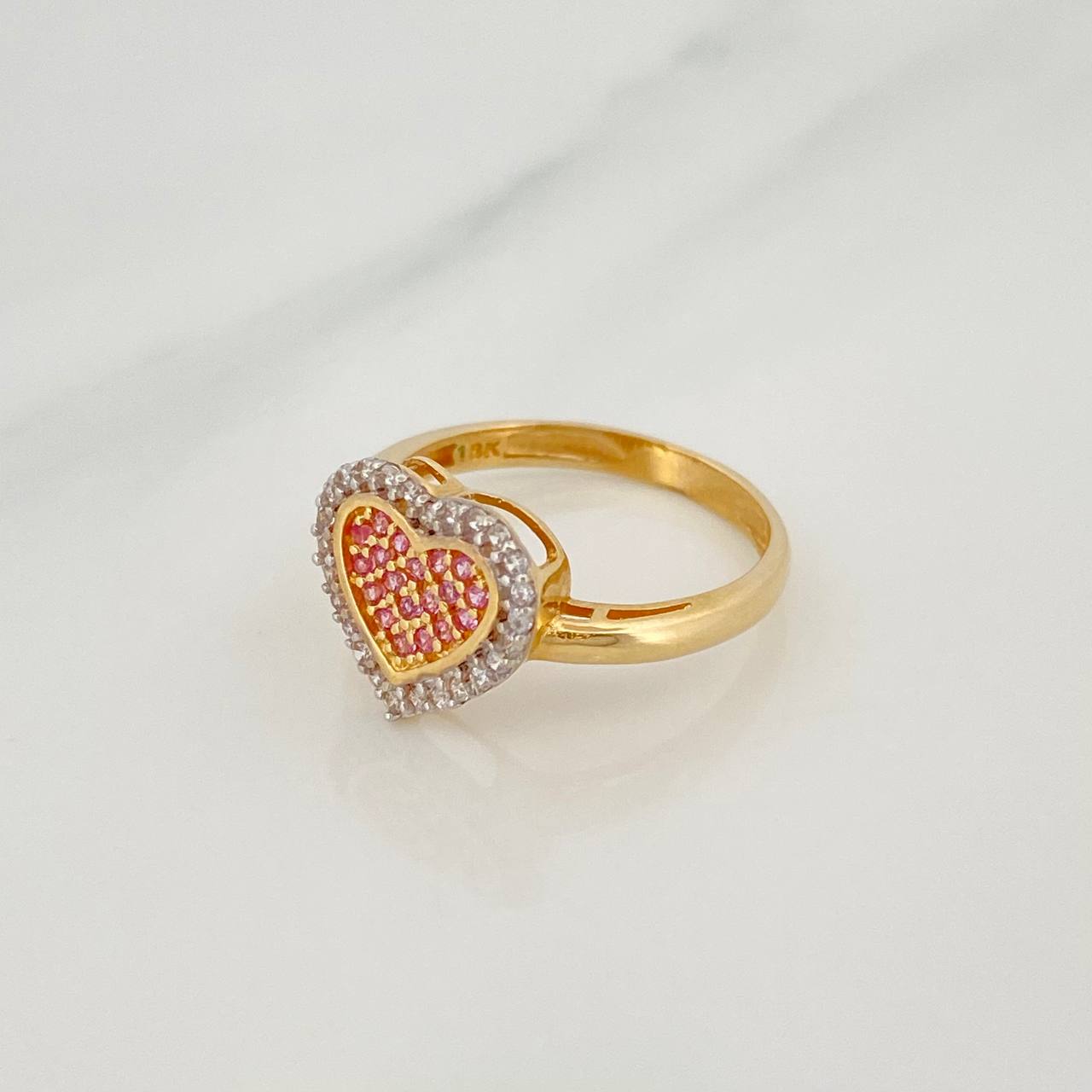 Anillo Corazon Tupido 2.5 g / T5 1/2 Dos Oros Amarillo Blanco 18K