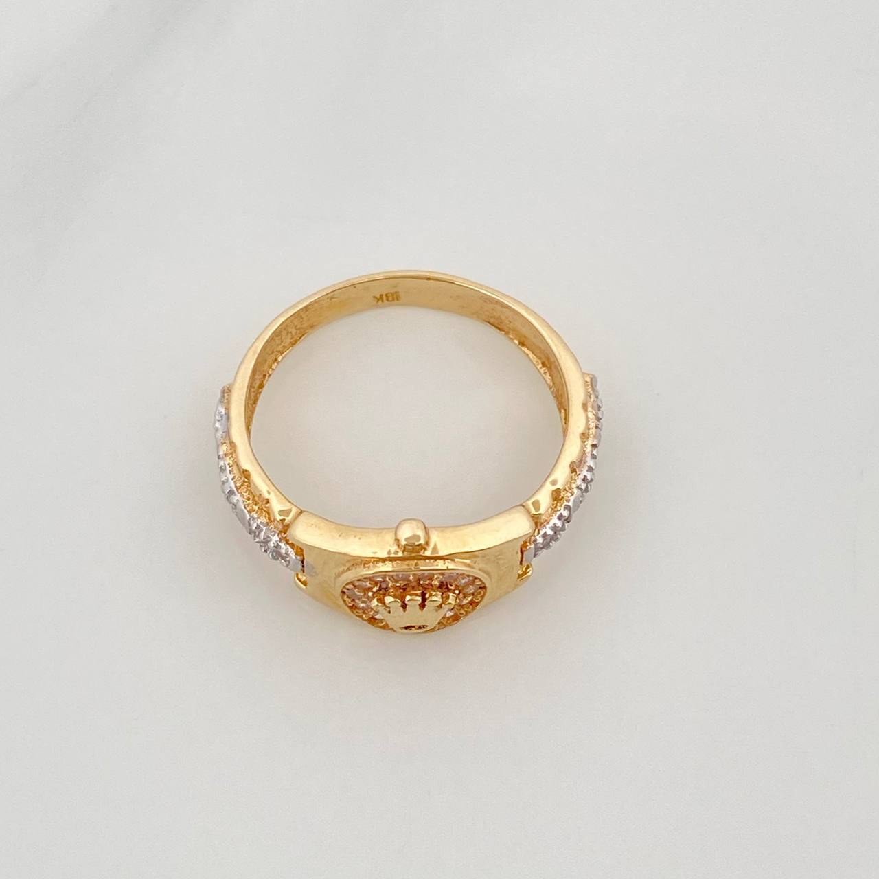 Anillo Corona 3.6 g / T6 3/4 Dos Oros Amarillo Blanco 18K