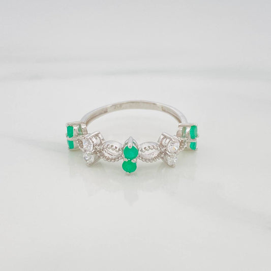 Anillo Flores Esmeraldas 39Pts 2.05 g / T7 Plata 925