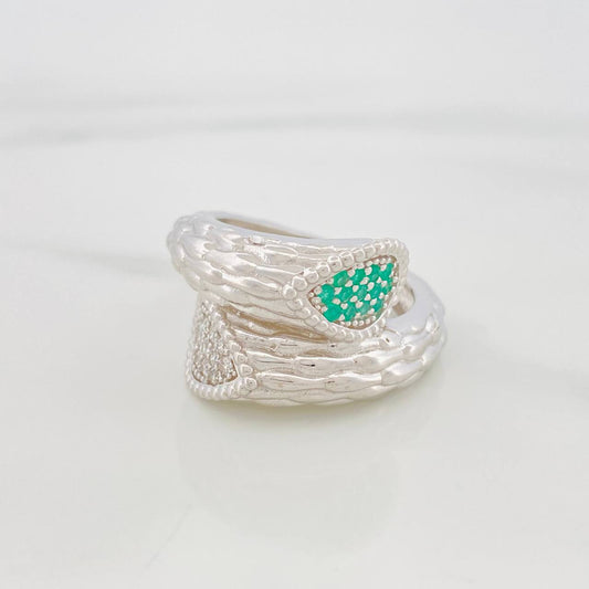 Anillo Tronco Esmeraldas 16Pts 5.6 g / T8 1/4 Plata 925