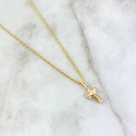 Cadena Lazo 1.1gr / 60cm + Dije Cruz Cristo Bizantina 0.4gr / 1.7cm Oro Amarillo (Oferta)