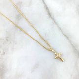 Cadena Lazo 1.1gr / 60cm + Dije Cruz Cristo Troquelada 0.35gr / 2cm Oro Amarillo (Oferta)
