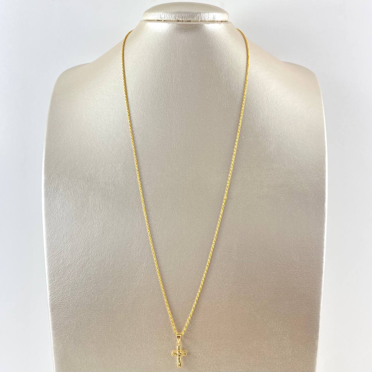 Cadena Lazo 1.1gr / 60cm + Dije Cruz Cristo Troquelada 0.35gr / 2cm Oro Amarillo (Oferta) ©