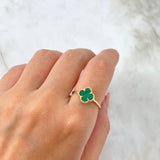 Anillo Trebol VCyA 2.15gr / T7 1/2 / Verde Malaquita Oro Amarillo +4