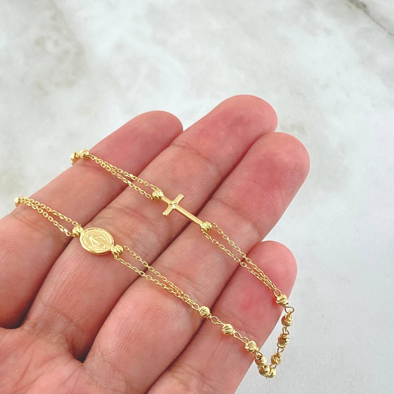 Cadena Tipo Denario Virgen Milagrosa 3.8gr / 45cm / Oro Amarillo +4 18K ©