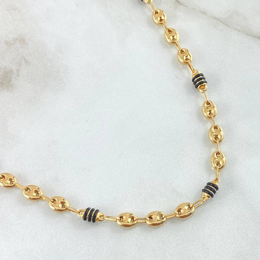 Cadena Rustica Rx Cauchos Negros 7.9gr / 50cm / 4.5mm Oro Amarillo 18K ©