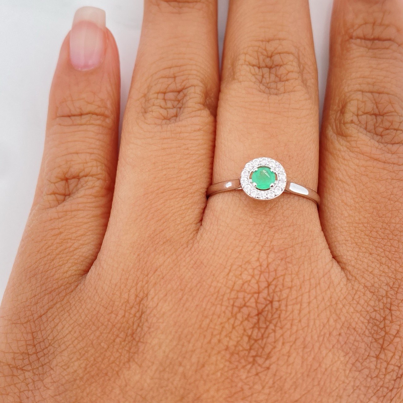 Anillo Bisel Esmeralda 14Pts 1.15 g / T6 1/2 Plata 925