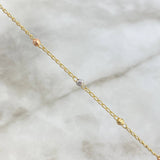 Tobillera Denario Virgen Milagrosa 3.05gr / 25cm / 3mm Bolas Diamantadas Cruz Circon Blanco Tres Oros