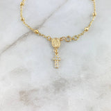 Pulso Denario Virgen Milagrosa 2.65gr / 18cm / 3mm Bolas Diamantadas Cruz Circulos Circones Blancos Oro Amarillo