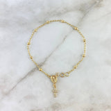 Pulso Denario Virgen Milagrosa 2.65gr / 18cm / 3mm Bolas Diamantadas Cruz Circulos Circones Blancos Oro Amarillo