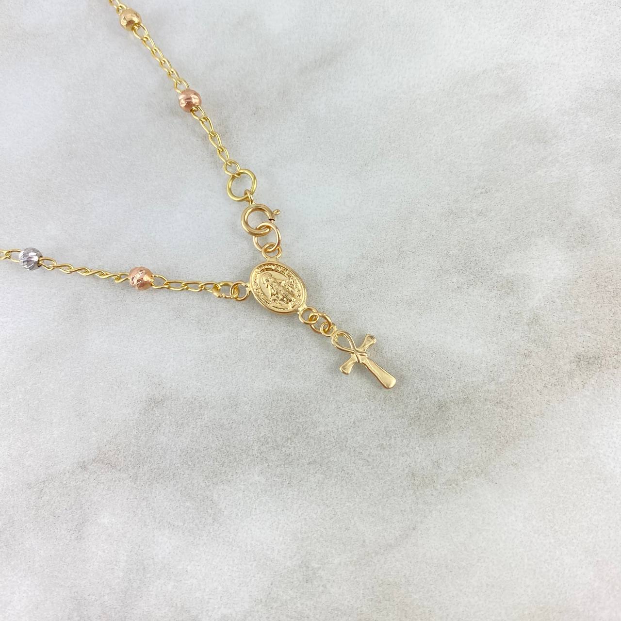 Pulso Denario Virgen Milagrosa 2.5gr / 18cm / 3mm Bolas Diamantadas Cruz Anj Tres Oros