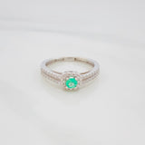 Anillo Halo Cuadrado Esmeralda 14Pts 1.75 g / T7 3/4 Plata 925