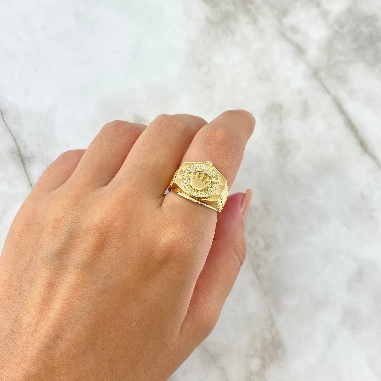 Anillo Cinturón Corona 10gr / T11 / Circones Blancos Oro Amarillo