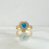 Anillo Halo Corazón Tupido 4.2gr / T7 1/4 / Circones Blancos Azul Oro Amarillo 18K ©