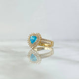 Anillo Halo Corazón Tupido 4.2gr / T7 1/4 / Circones Blancos Azul Oro Amarillo 18K ©
