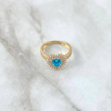 Anillo Halo Corazón Tupido 4.2gr / T7 1/4 / Circones Blancos Azul Oro Amarillo 18K ©
