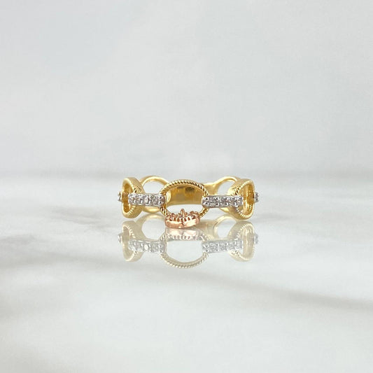 Anillo Aros Entrelazados Corazón Colgante 3gr / T6 1/4 / Circones Blancos Tres Oros 18K ©