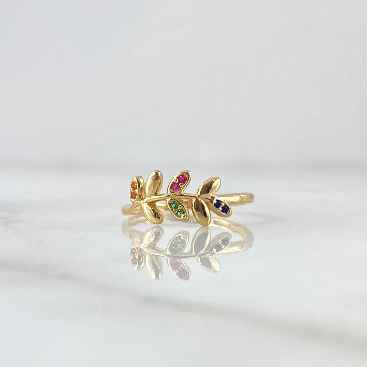 Anillo Hojas De Laureola 1.55gr / T5 1/2 / Circones Multicolor Oro Amarillo 18K ©