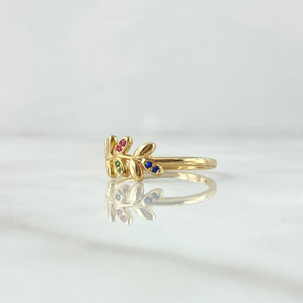 Anillo Hojas De Laureola 1.55gr / T5 1/2 / Circones Multicolor Oro Amarillo 18K ©