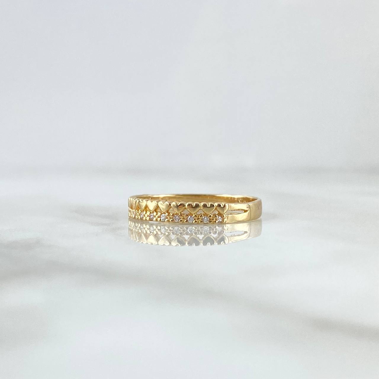 Anillo Media Churumbela Corazones 1.65gr / T7 1/2 / Circones Blancos Oro Amarillo 18K ©