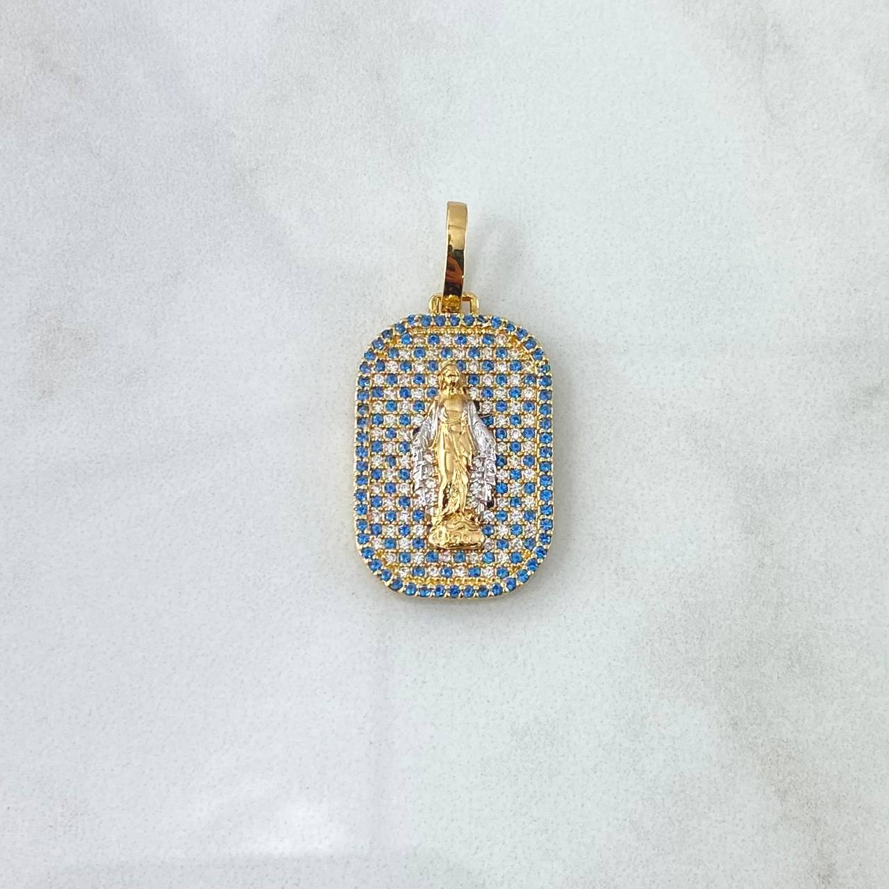 Dije Placa Virgen Milagrosa 6.35gr / 3.5cm / Circones Blancos Azules Dos Oros Amarillo Blanco 18K