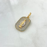 Dije Placa Virgen Milagrosa 6.35gr / 3.5cm / Circones Blancos Azules Dos Oros Amarillo Blanco 18K