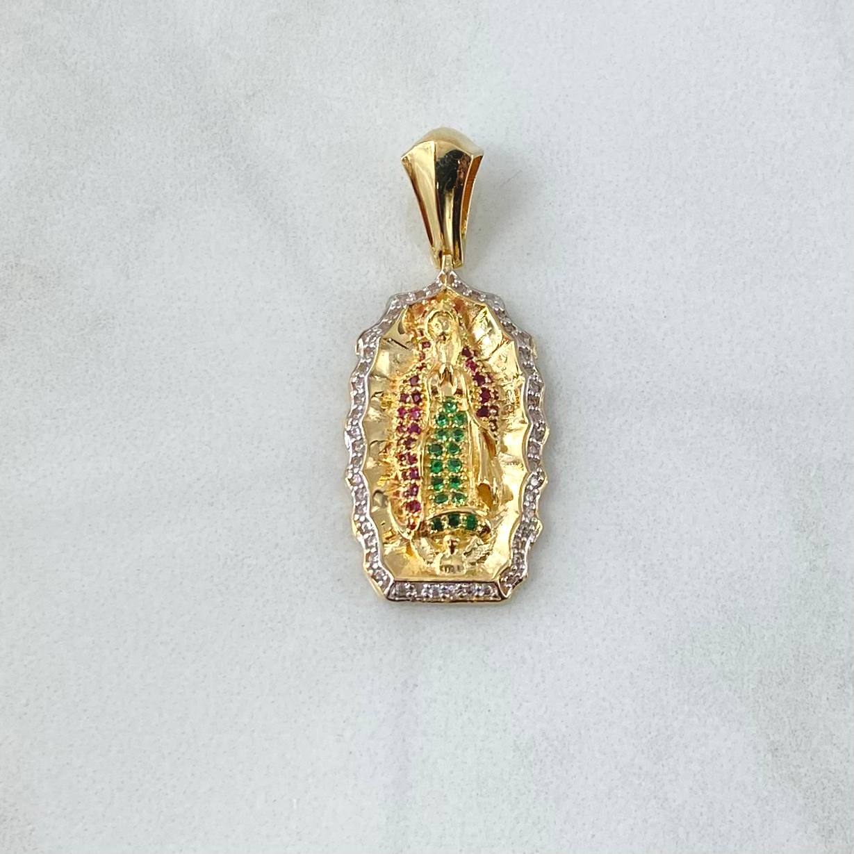 Dije Virgen Guadalupe 5.7gr / 3.5cm / Circones Blancos Verdes Fucsia Oro Amarillo 18K