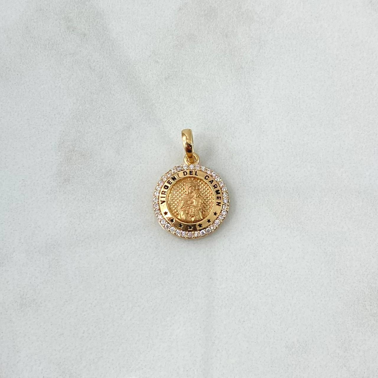 Dije Virgen del Carmen 2.4gr / 2cm / Circones Blancos Oro Amarillo 18K