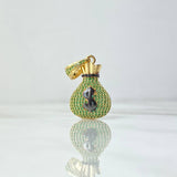 Dije Bolsa De Dinero 5gr / 3.3cm / Circones Verdes Negros Oro Amarillo 18K