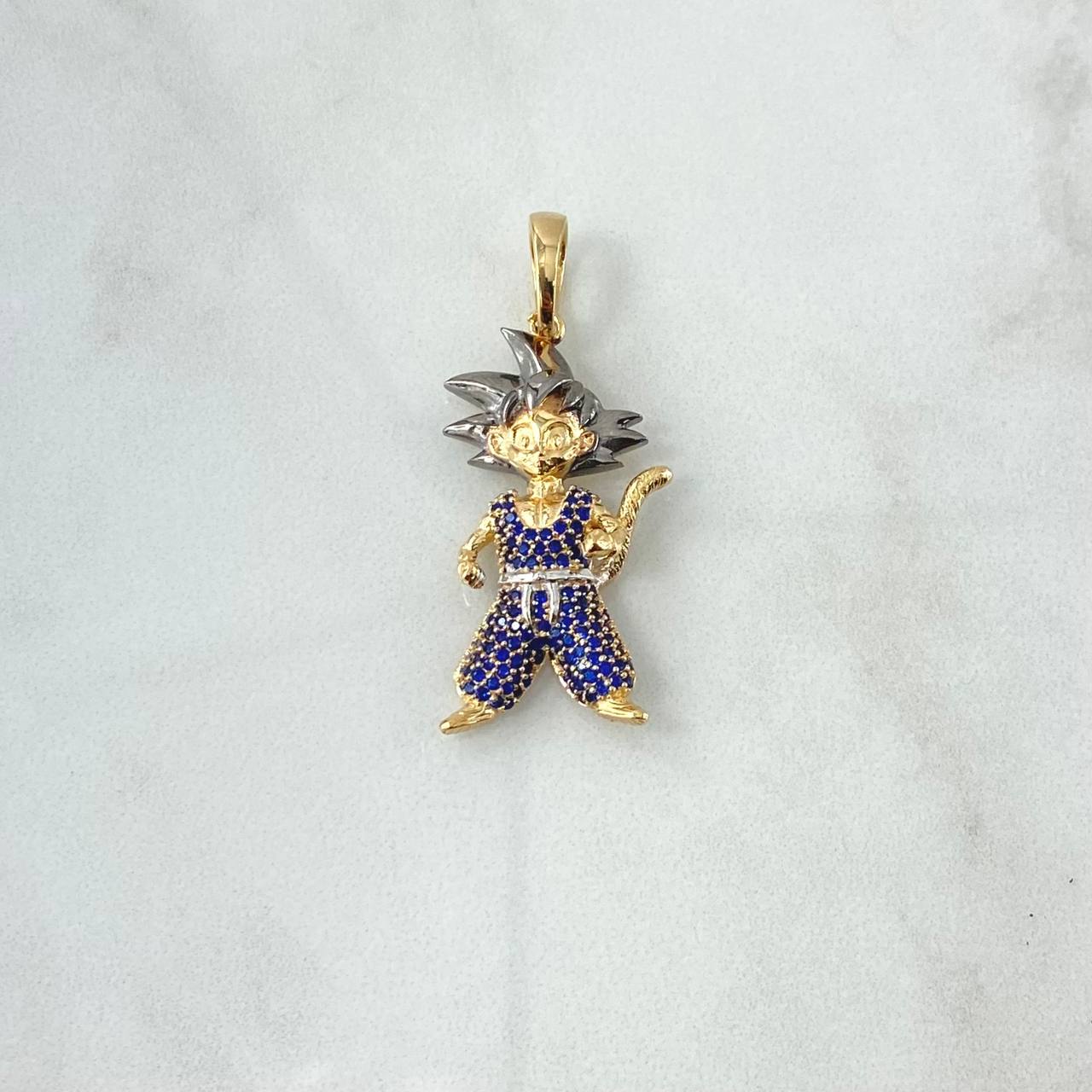 Dije Animado 6.4gr / 4cm / Circones Azules Dos Oros Amarillo Blanco 18K