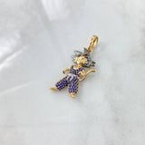 Dije Animado 6.4gr / 4cm / Circones Azules Dos Oros Amarillo Blanco 18K