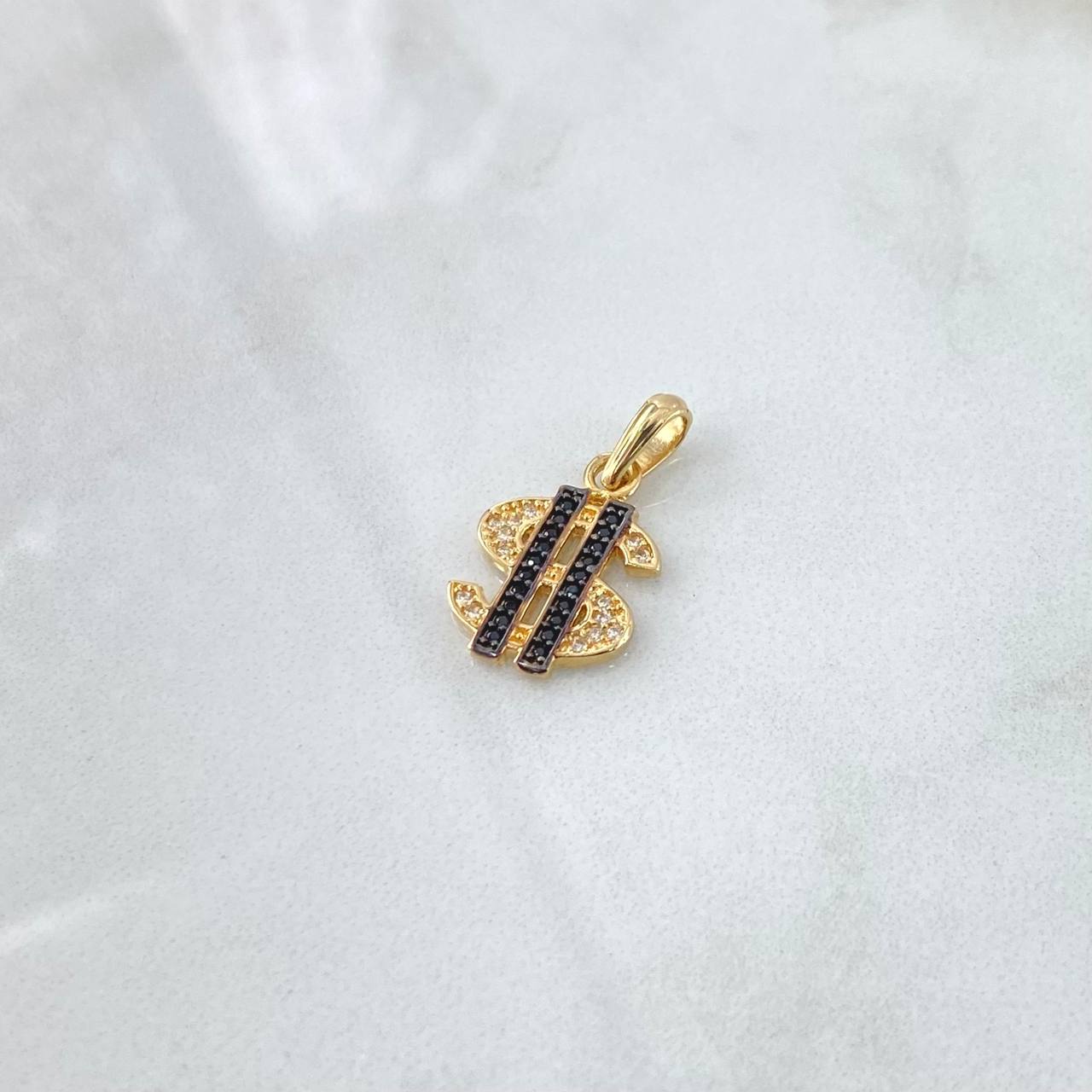 Dije Sigo Dólar 1.7gr / 2.1cm / Circones Blancos Negros Oro Amarillo 18K