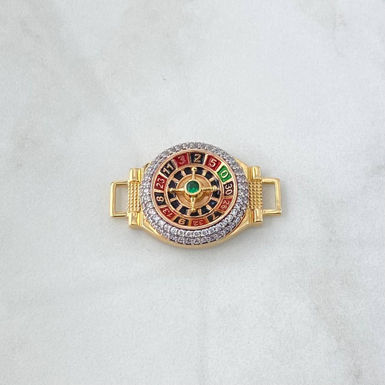 Herraje Ruleta Movil 8.6gr / 3.3cm / Circones Blancos Verde Tres Oros 18K ©