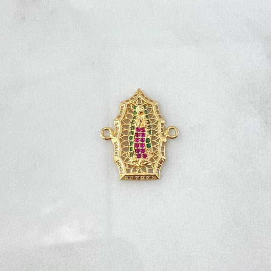 Herraje Virgen Guadalupe 2.85gr / 2.3cm / Filigrana Circones Blancos Verdes Fucsias Oro Amarillo 18K ©