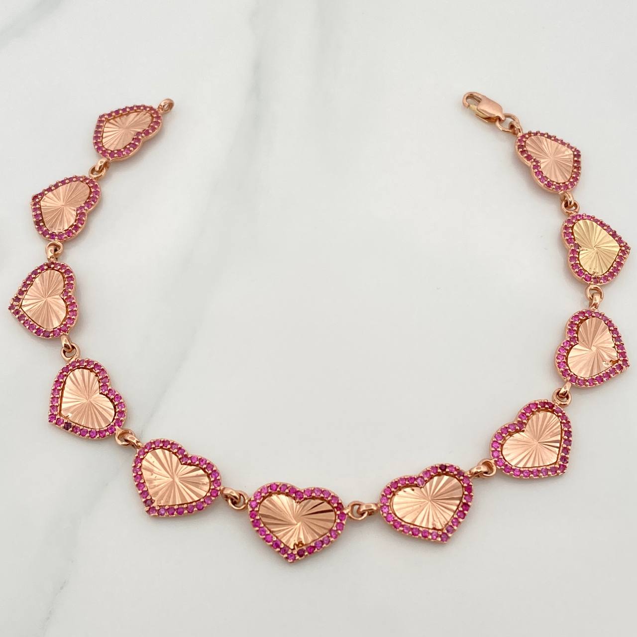 Pulso Corazones 10.4gr / 19.5cm / 9.55mm Dos Oros Amarillo Rosa 18K %
