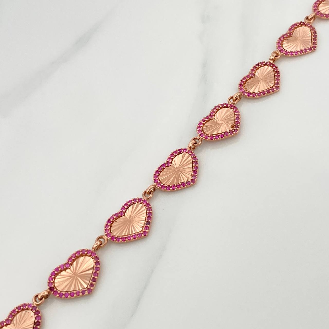 Pulso Corazones 10.4gr / 19.5cm / 9.55mm Dos Oros Amarillo Rosa 18K %