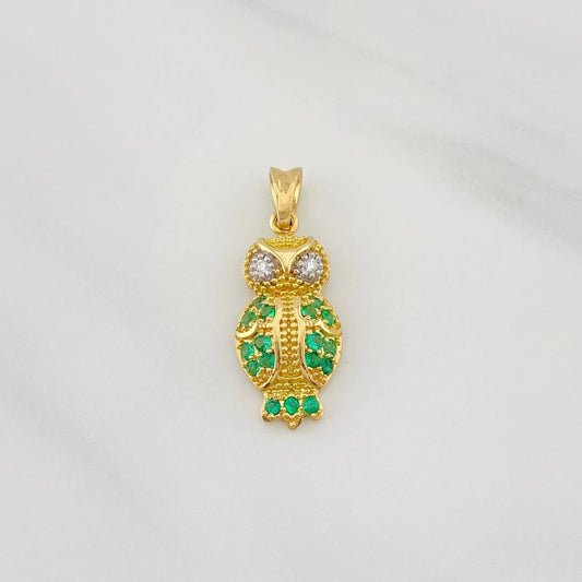 Dije Buho Esmeraldas 17pts Diamantes 2pts 1.55g / 2cm Oro Amarillo 18K