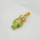 Dije Buho Esmeraldas 17pts Diamantes 2pts 1.55g / 2cm Oro Amarillo 18K