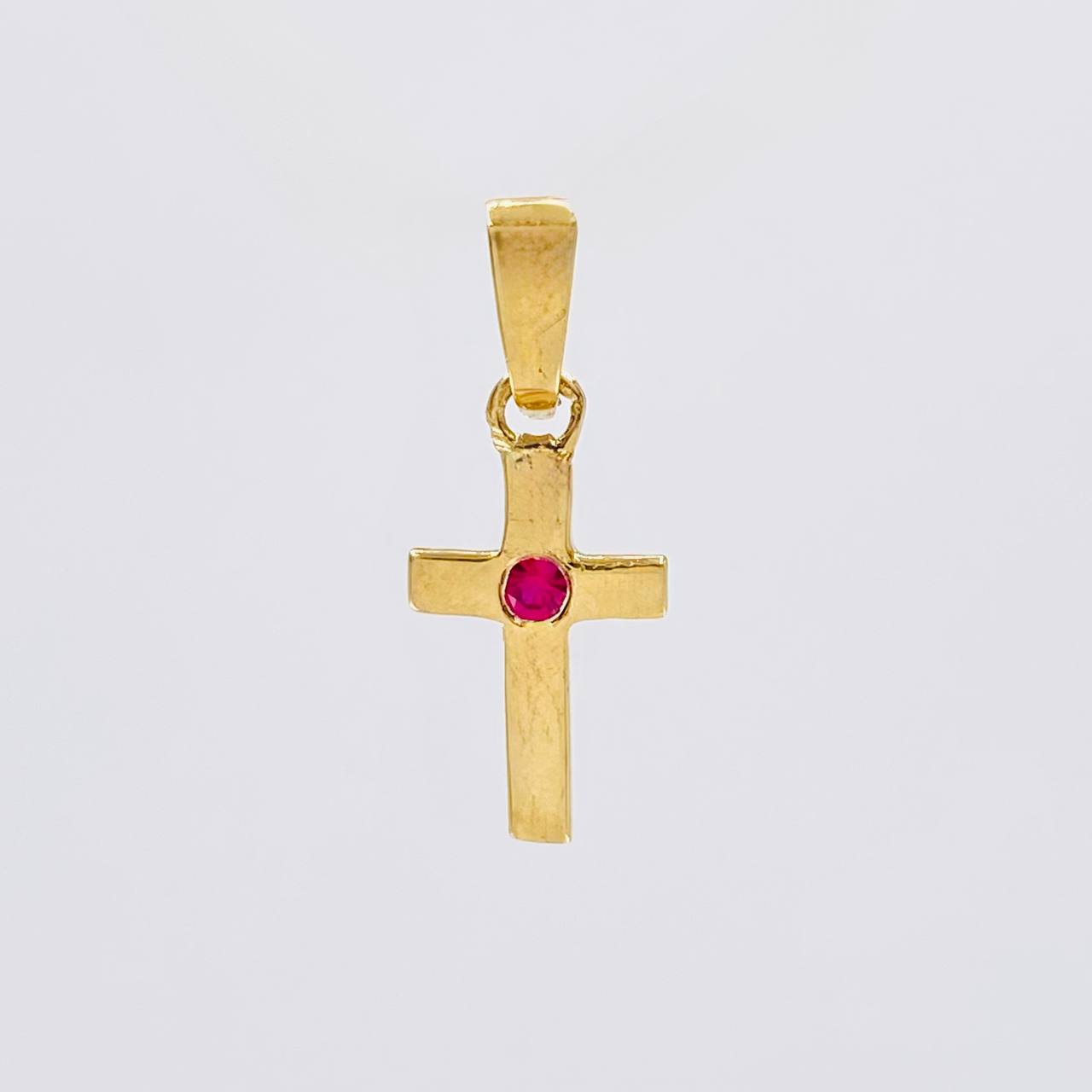 Dije Cruz Lisa Rubí 5pts 0.5g / 1.7cm Oro Amarillo 18K
