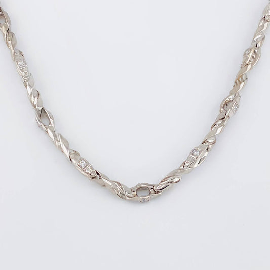 Cadena Rustica Espiral Intercalada 50g / 65cm / 4.9mm Oro Blanco 18K