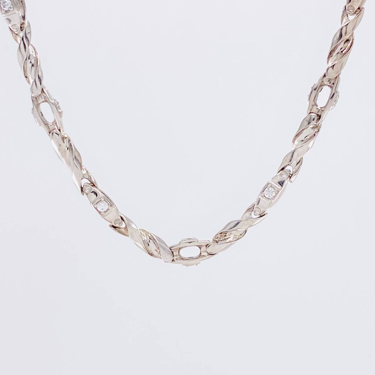 Cadena Rustica Espiral Intercalada 50g / 65cm / 4.9mm Oro Blanco 18K