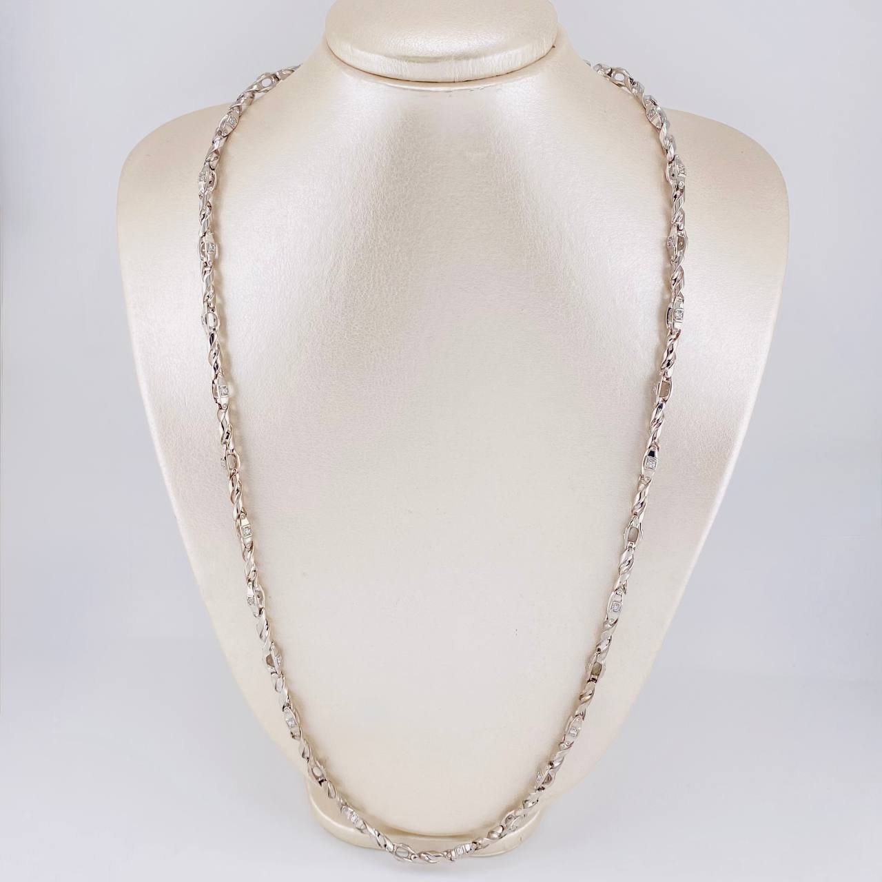Cadena Rustica Espiral Intercalada 50g / 65cm / 4.9mm Oro Blanco 18K